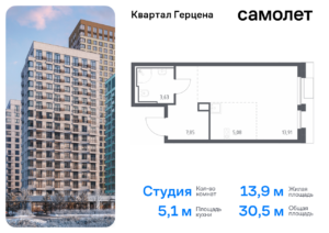 Студия 30.47 м2, 12-й этаж