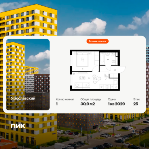 1-комнатная квартира 30.9 м2, 25-й этаж