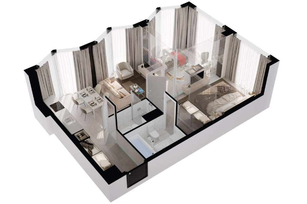 3-комнатные апартаменты 65 м2, 11-й этаж
