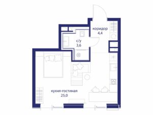 Студия 33 м2, 9-й этаж