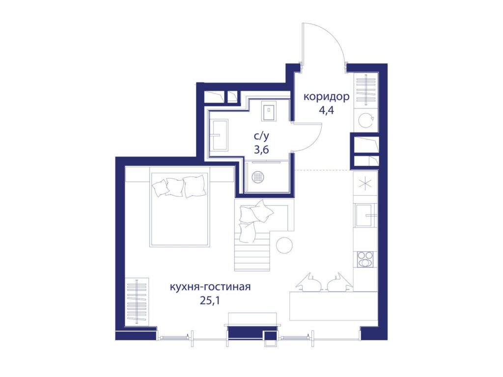 Студия 33.1 м2, 7-й этаж