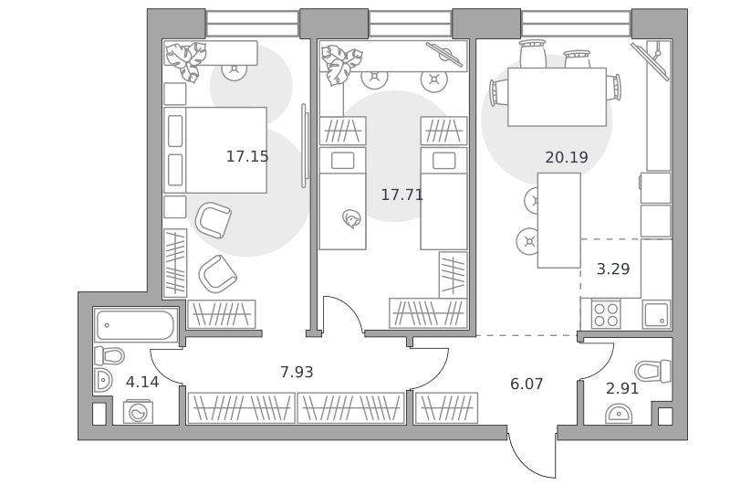 3-комнатные апартаменты 79 м2, 24-й этаж