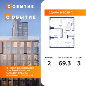 2-комнатная квартира 69.3 м2, 3-й этаж