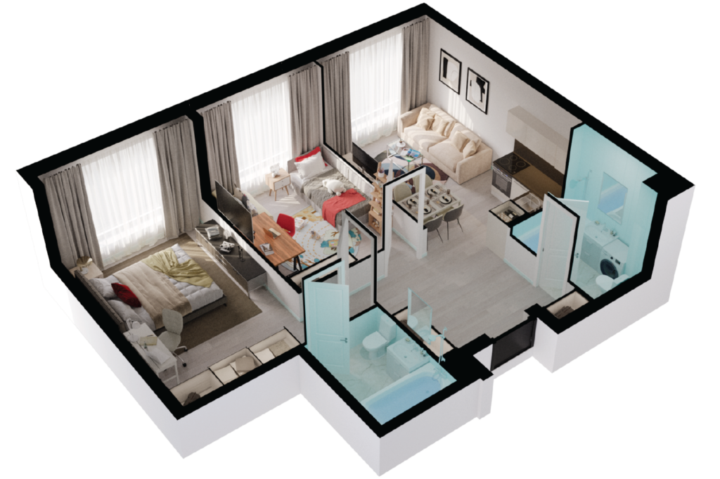 2-комнатные апартаменты 61 м2, 16-й этаж