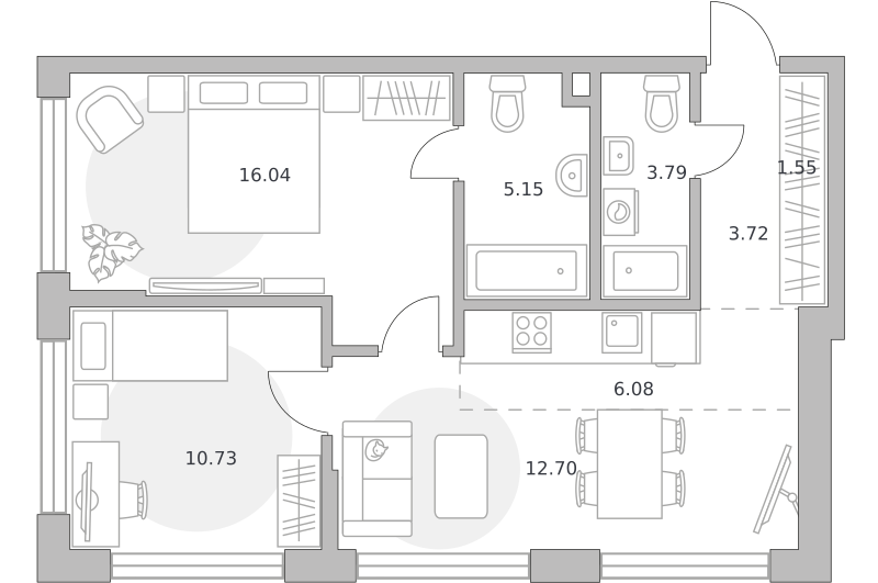 2-комнатные апартаменты 59 м2, 21-й этаж