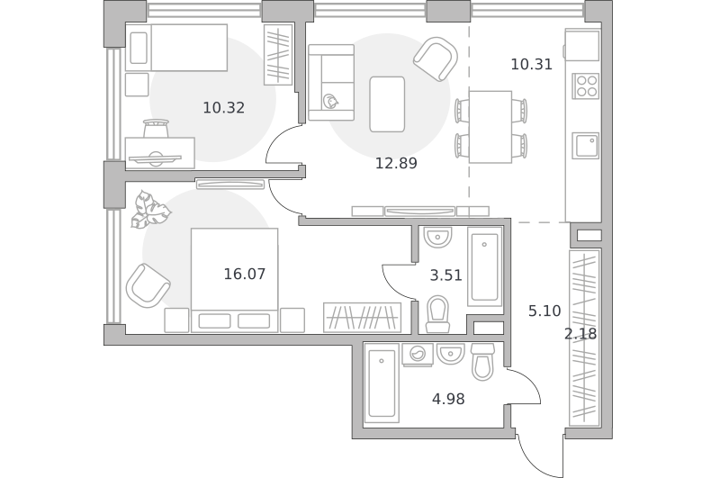 3-комнатные апартаменты 65 м2, 20-й этаж