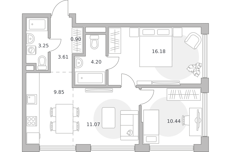 3-комнатные апартаменты 59 м2, 3-й этаж