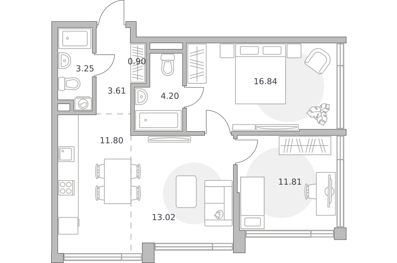 3-комнатные апартаменты 65 м2, 22-й этаж