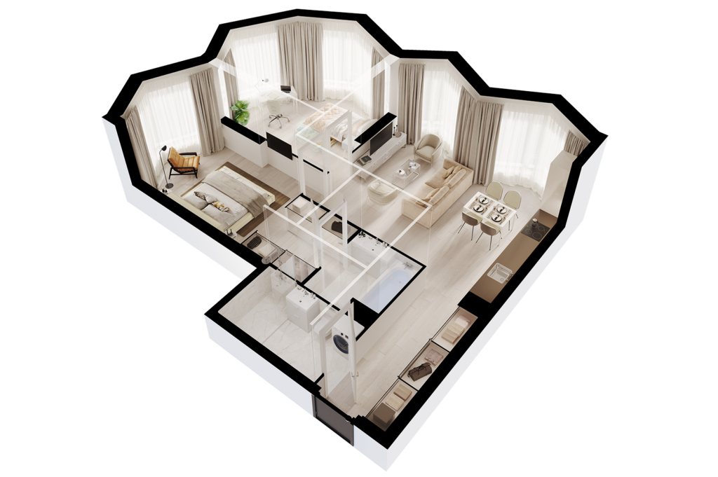 3-комнатные апартаменты 75 м2, 16-й этаж
