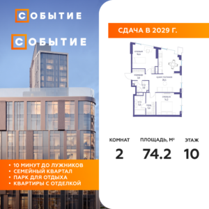 2-комнатная квартира 74.2 м2, 10-й этаж