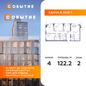 4-комнатная квартира 122.2 м2, 2-й этаж