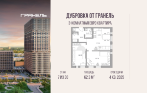 3-комнатные апартаменты 62 м2, 7-й этаж