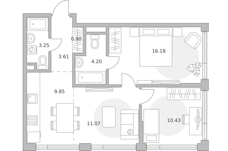 3-комнатные апартаменты 59 м2, 7-й этаж