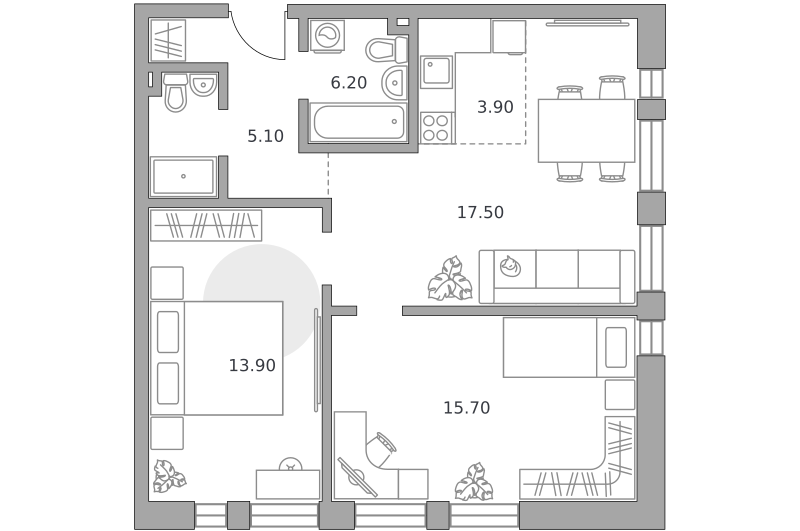 3-комнатные апартаменты 62 м2, 7-й этаж